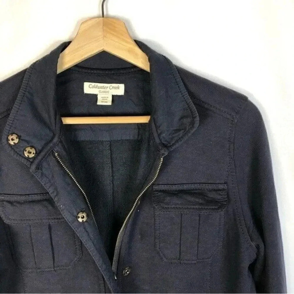Coldwater Creek Navy Blue Full Zip Cotton Utility Jacket XS - Picture 3 of 3